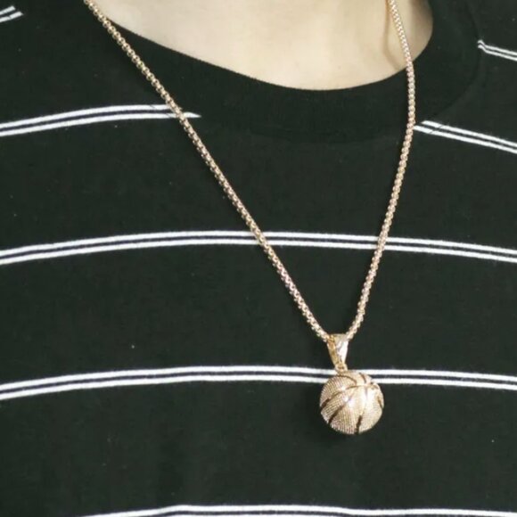 Gold-Tone Basketball Pendant Necklace – 22” Sports Style Drip! - Picture 2 of 2